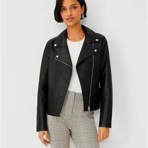 NWT Ann Taylor Faux Leather Moto Jacket XS Black